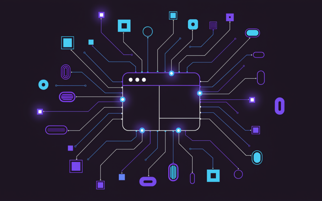 Flat illustration of a WordPress dashboard panel connected by glowing lines to abstract AI modules, representing the WordPress 7.0 AI Client and Abilities API