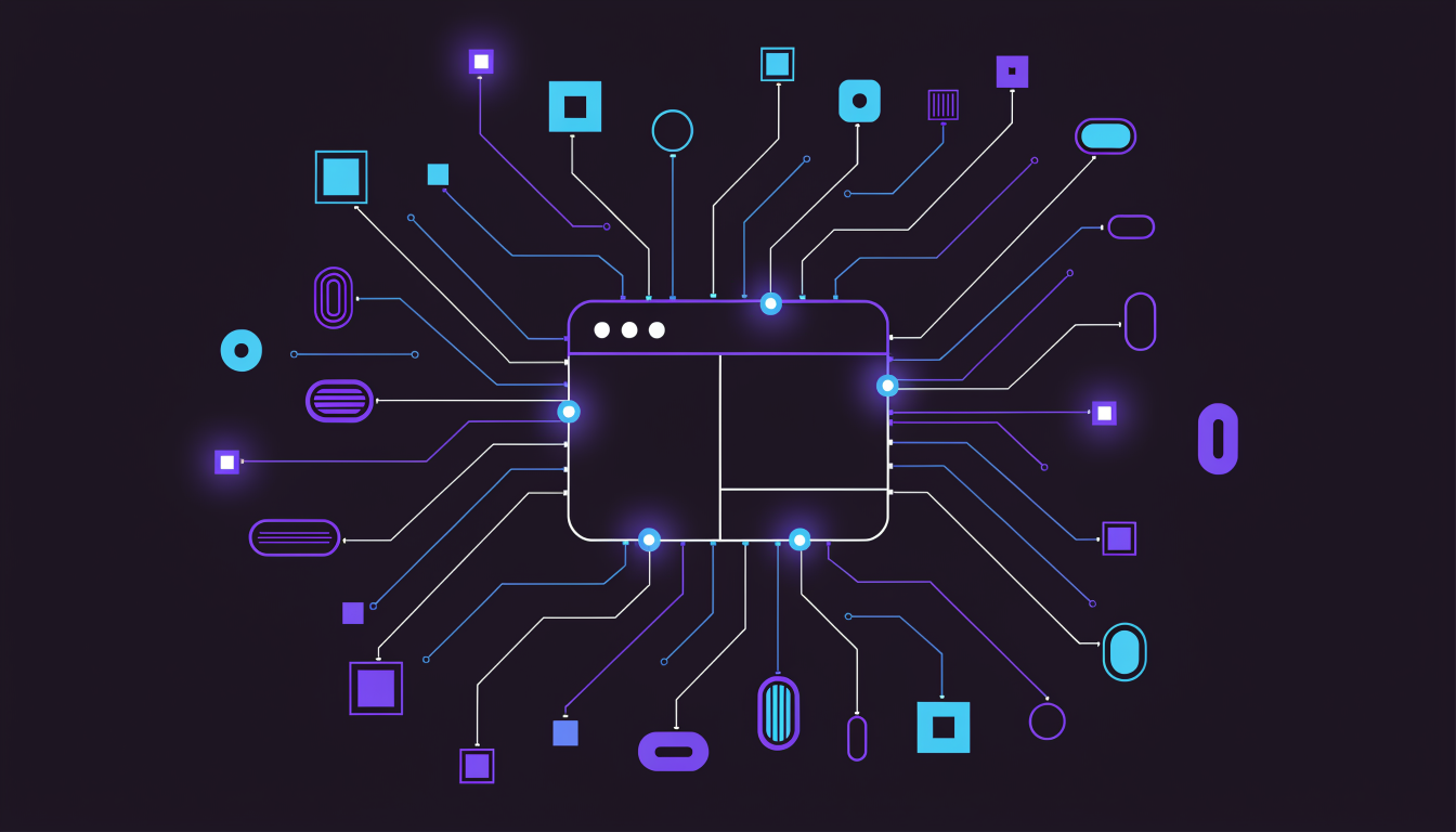 Flat illustration of a WordPress dashboard panel connected by glowing lines to abstract AI modules, representing the WordPress 7.0 AI Client and Abilities API